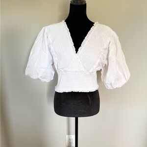 Abercrombie & Fitch White Smocked Blouse